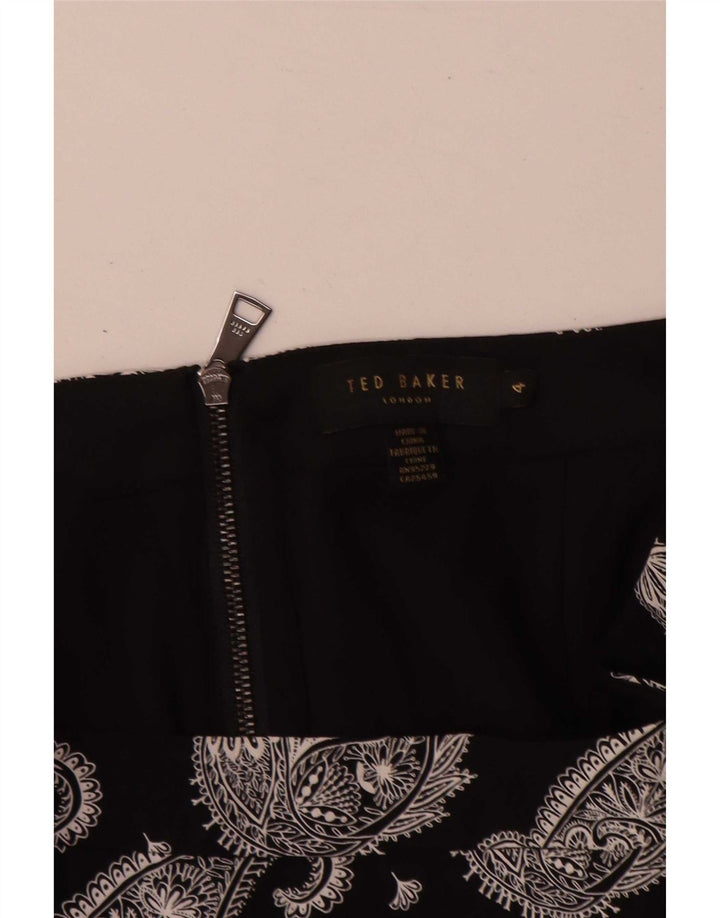Ted Baker Womens Mini Ruffle Skirt Size 4 Large W32 Black Paisley Viscose