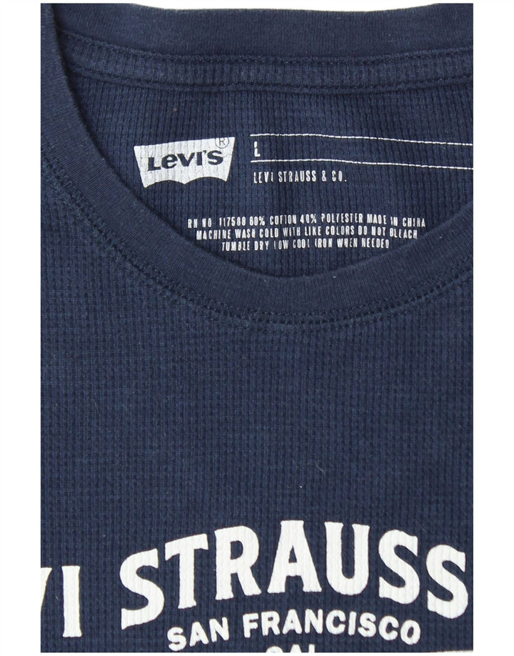 LEVI'S Boys Graphic Top Long Sleeve 15-16 Years Large Navy Blue Cotton