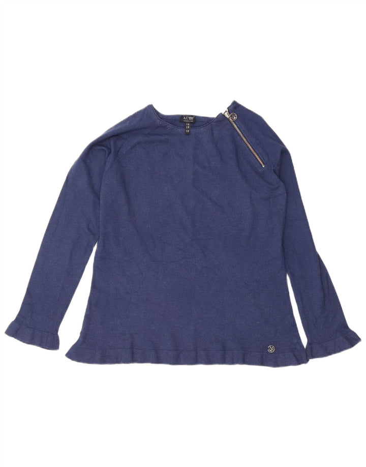 ARMANI Womens Zip Neck Jumper Sweater EU 48 2XL Navy Blue
