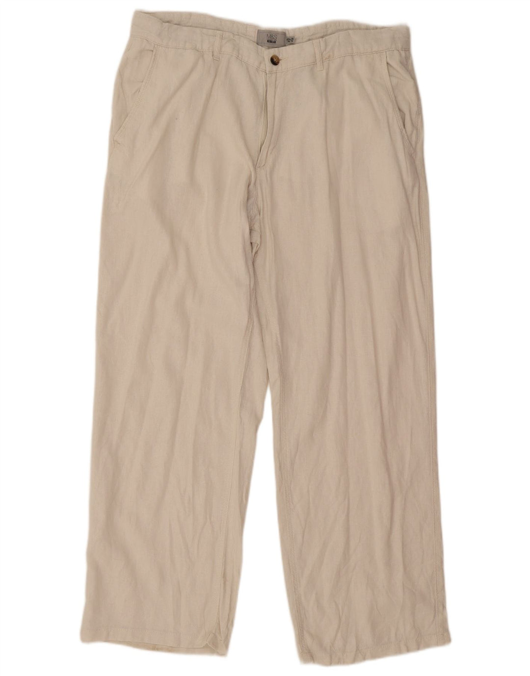 Marks & Spencer Mens Straight Regular Chino Trousers W38 L31 Off White