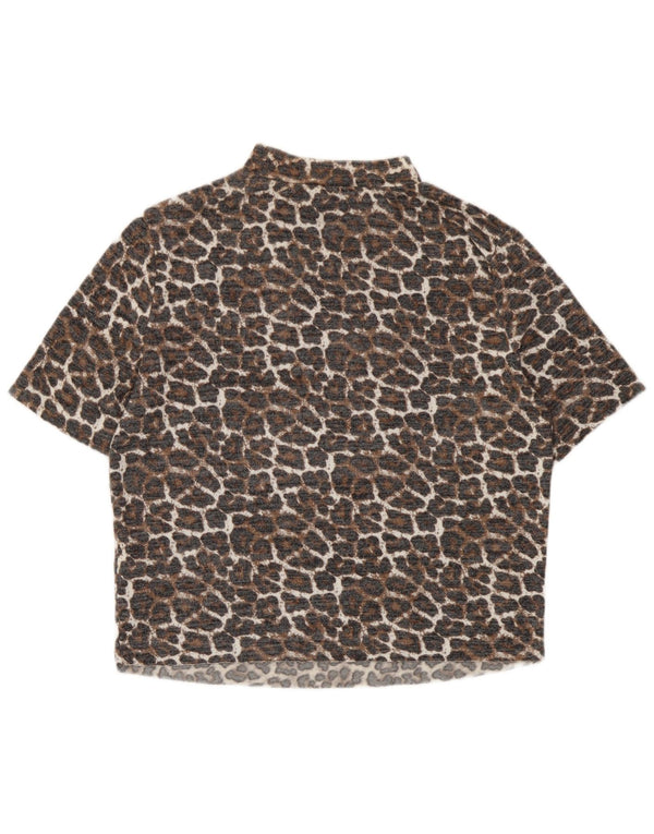 Zara Womens Trafaluc Crop Blouse Top UK 14 Large Beige Animal Print Viscose