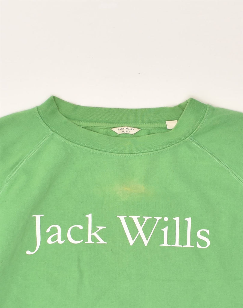 JACK WILLS Womens Loose Fit Graphic Sweatshirt Jumper UK 8 Small Green | Vintage Jack Wills | Thrift | Second-Hand Jack Wills | Used Clothing | Messina Hembry 