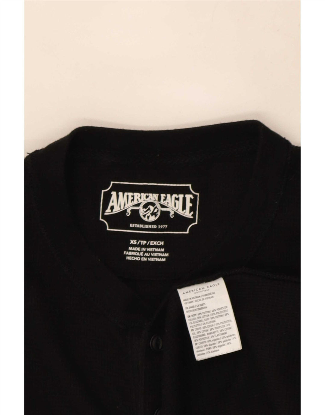 American Eagle Mens Top Long Sleeve XS Black Cotton