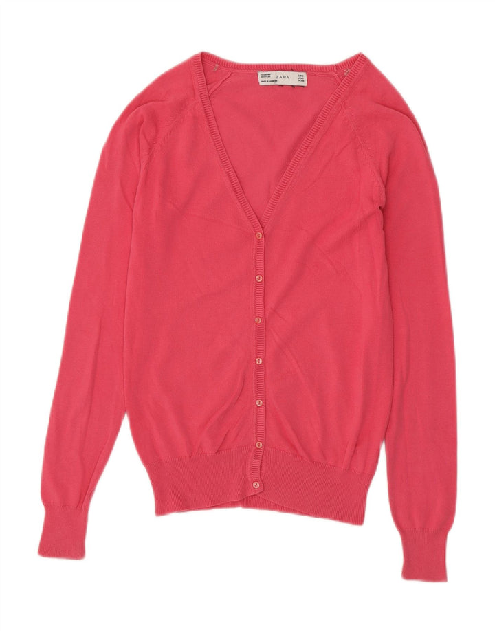 ZARA Womens Cardigan Sweater UK 8 Small Pink Cotton