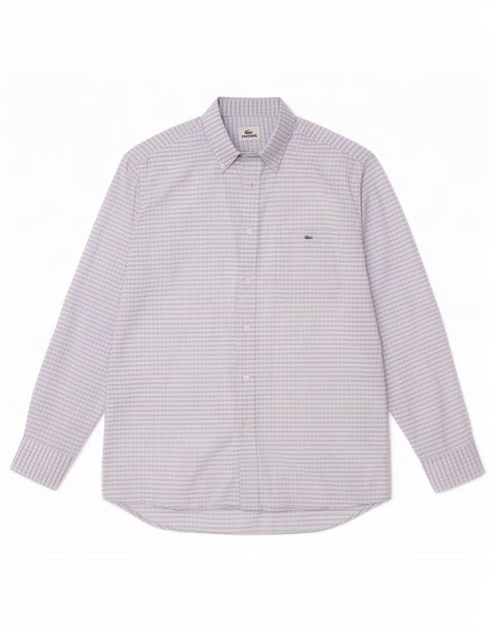 Lacoste Mens Shirt Size 41 Large Blue Plaid Cotton