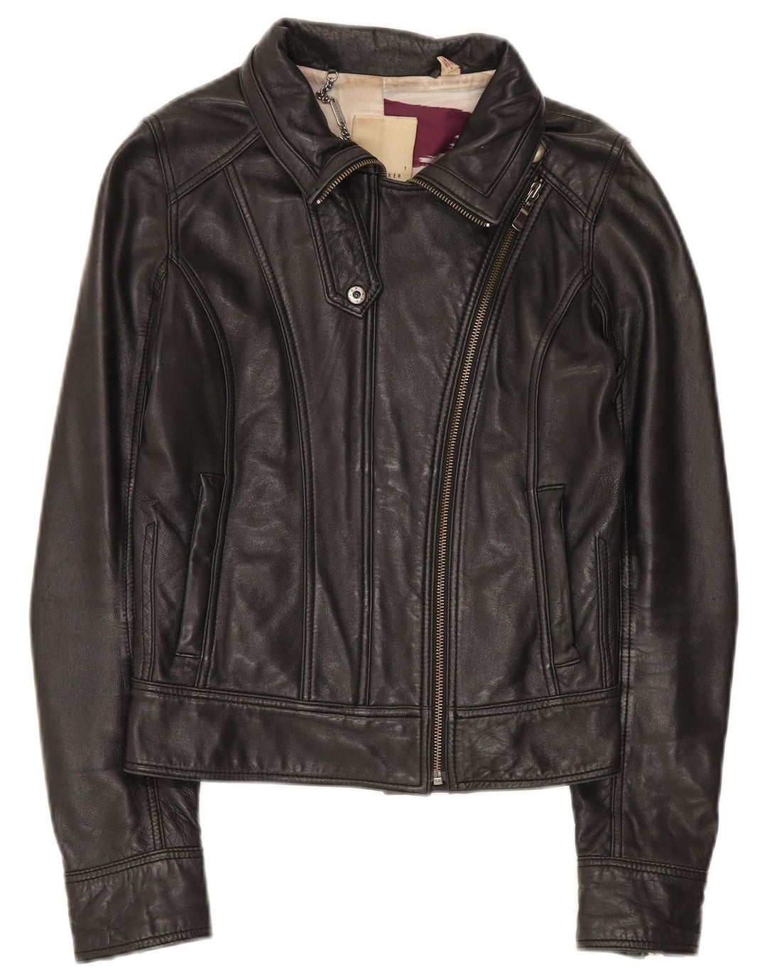 Ted Baker Womens Crop Leather Biker Jacket Size 1 XS Black Leather