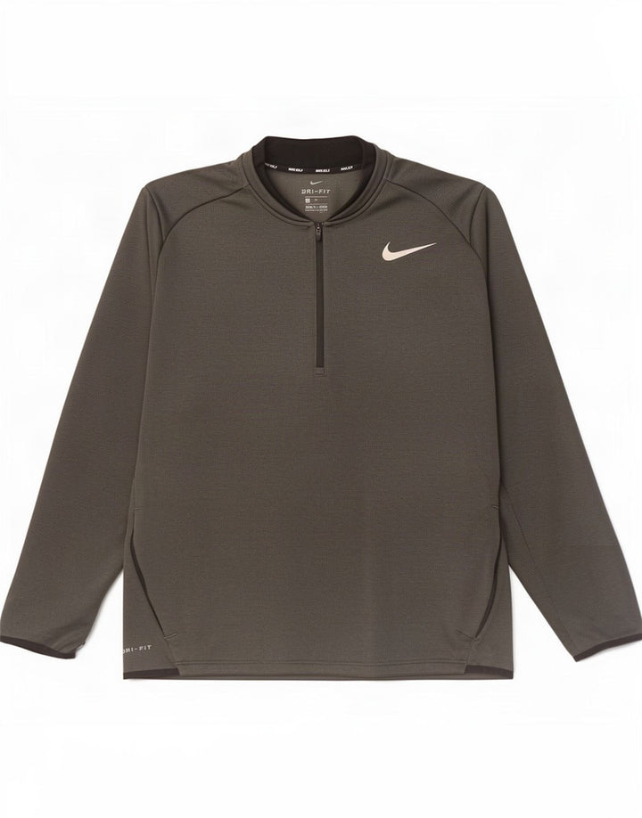 Nike Mens Dri Fit Zip Neck Pullover Tracksuit Top XL Grey Polyester