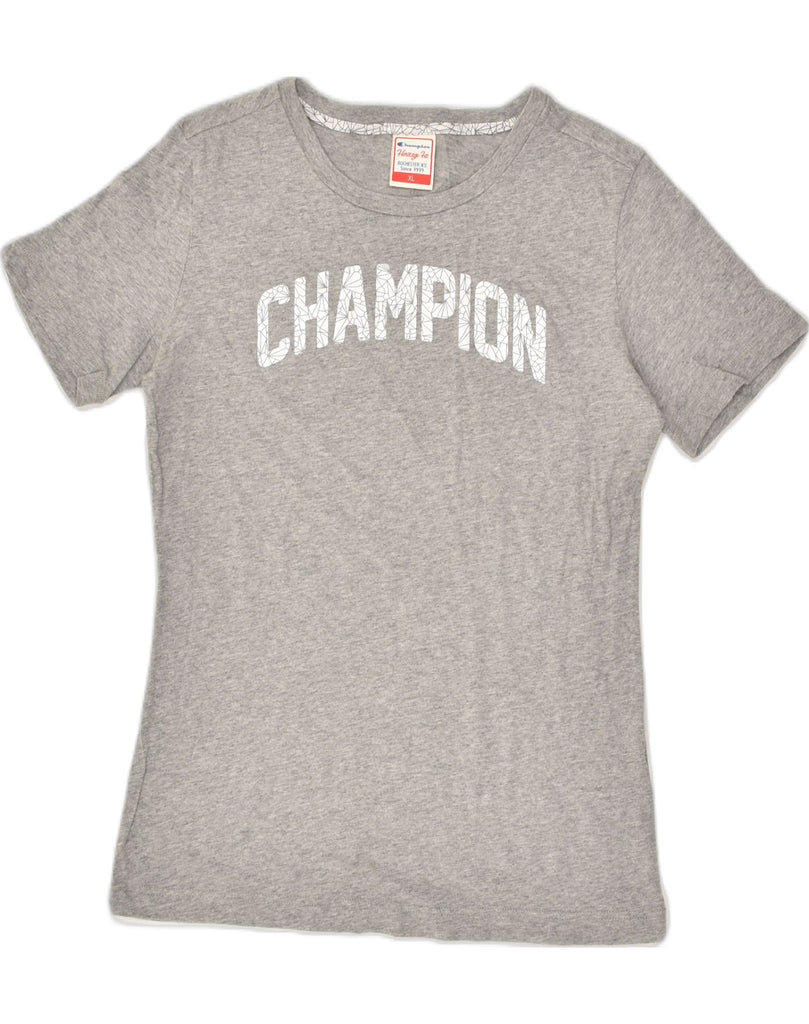 CHAMPION Womens Graphic T-Shirt Top UK 18 XL Grey Cotton | Vintage Champion | Thrift | Second-Hand Champion | Used Clothing | Messina Hembry 