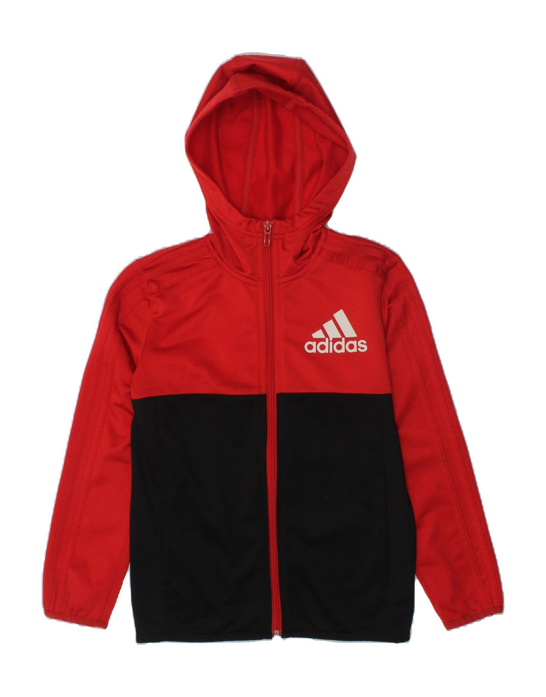ADIDAS Boys Zip Hoodie Sweater 7-8 Years Red Colourblock Polyester | Vintage Adidas | Thrift | Second-Hand Adidas | Used Clothing | Messina Hembry 