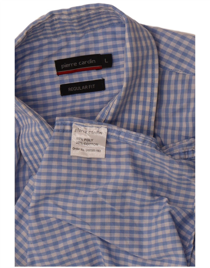 Pierre Cardin Mens Regular Fit Shirt Large Blue Gingham Polyester