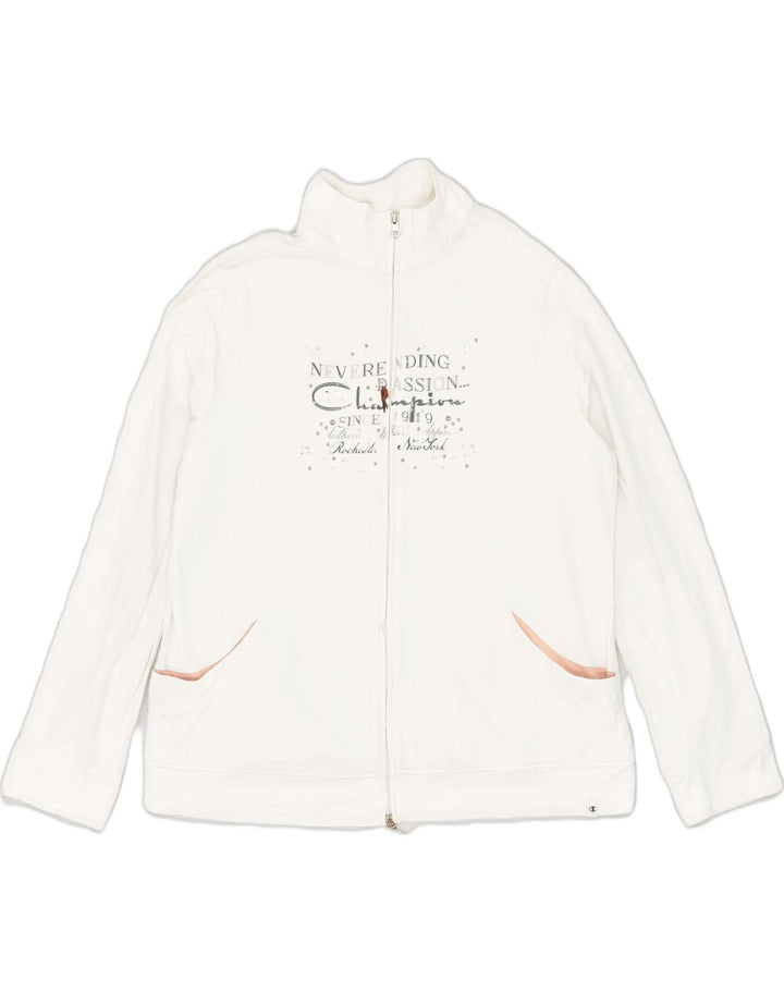 CHAMPION Womens Easy Fit Graphic Tracksuit Top Jacket UK 18 XL White | Vintage Champion | Thrift | Second-Hand Champion | Used Clothing | Messina Hembry 