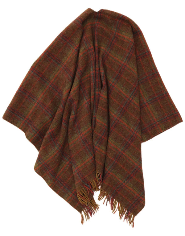 Superior Womens Open Poncho Jumper UK 16 Large Brown Plaid Wool