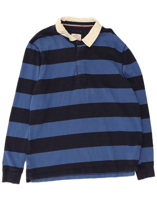 FAT FACE Mens Long Sleeve Rugby Polo Shirt XL Blue Striped Cotton
