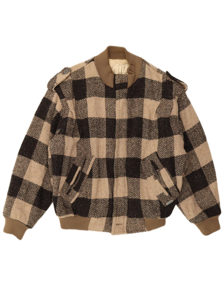 Carrera Mens Military Bomber Jacket UK 40 Large Brown Gingham