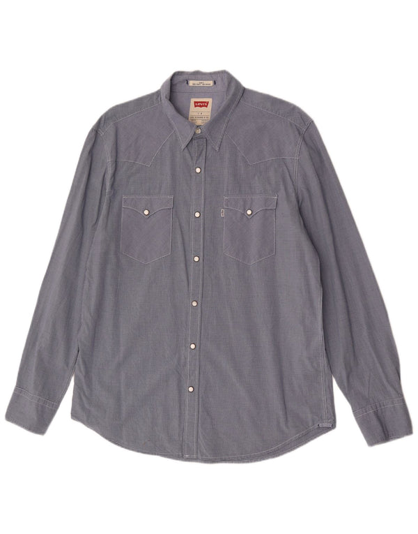 Levi's Mens Slim Fit Shirt Large Navy Blue Gingham Cotton