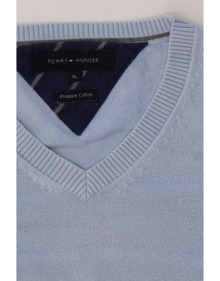 TOMMY HILFIGER Mens V-Neck Jumper Sweater XL Blue Cotton Vintage Tommy Hilfiger and Second-Hand Tommy Hilfiger from Messina Hembry 