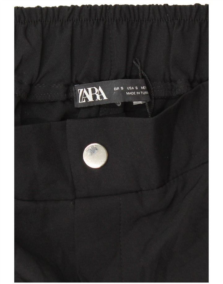 Zara Womens Crop Joggers Cargo Trousers Small W26 L25 Black Polyester