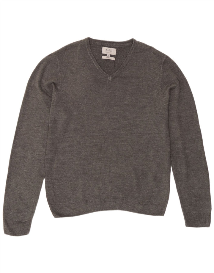 Marks & Spencer Mens V-Neck Jumper Sweater Medium Grey Acrylic