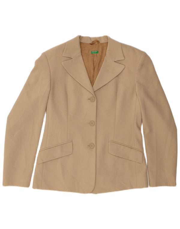 Benetton Womens 3 Button Blazer Jacket IT 44 Medium Beige Polyester