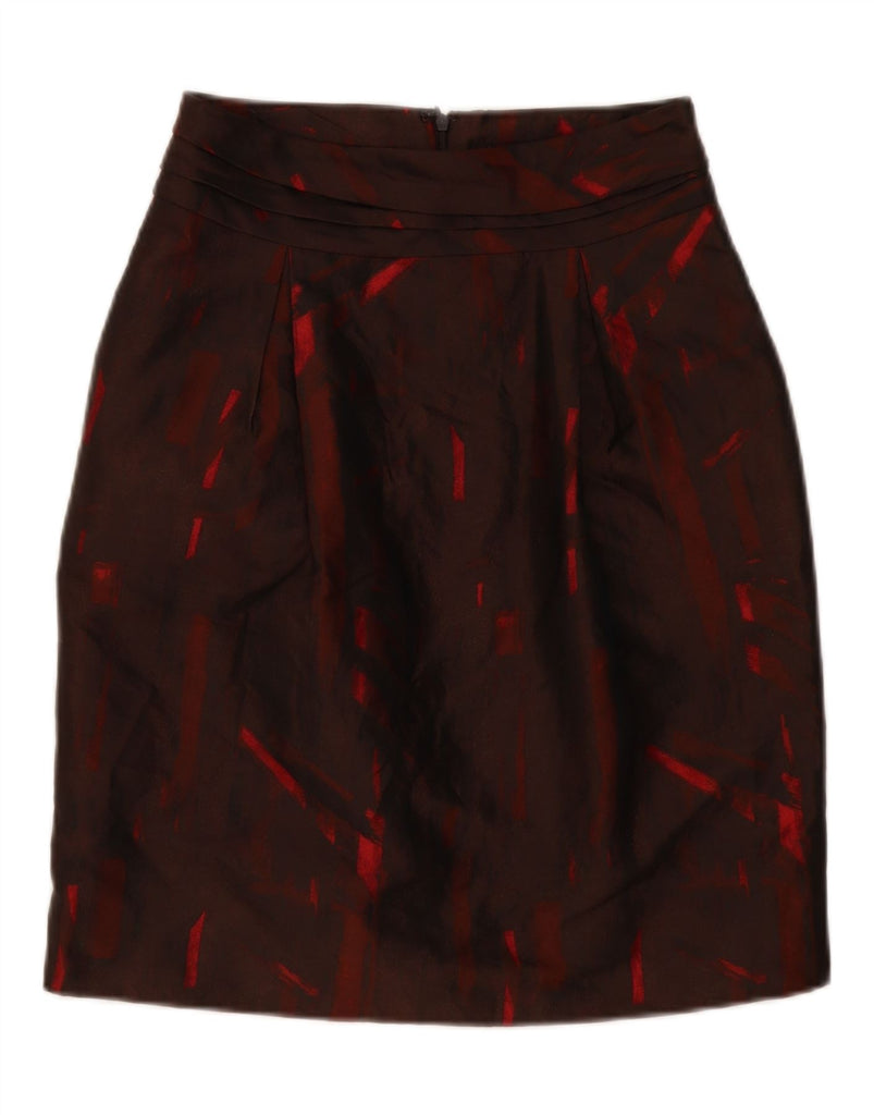 JIGSAW Womens Abstract Pattern Straight Skirt UK 4 XS W28 Maroon Polyester Vintage Jigsaw and Second-Hand Jigsaw from Messina Hembry 