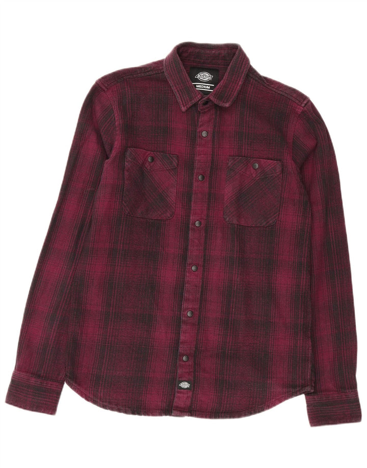Dickies Mens Flannel Shirt Medium Burgundy Check Cotton