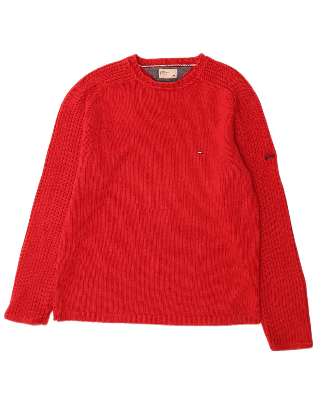 Tommy Hilfiger Mens Crew Neck Jumper Sweater Large Red Cotton