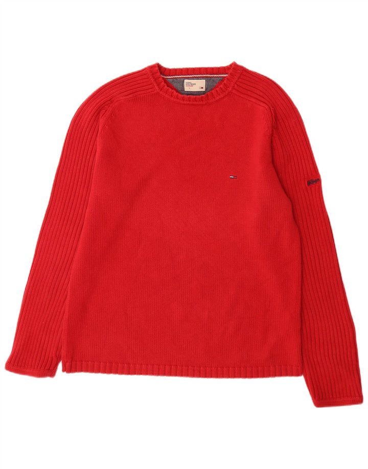Tommy Hilfiger Mens Crew Neck Jumper Sweater Large Red Cotton