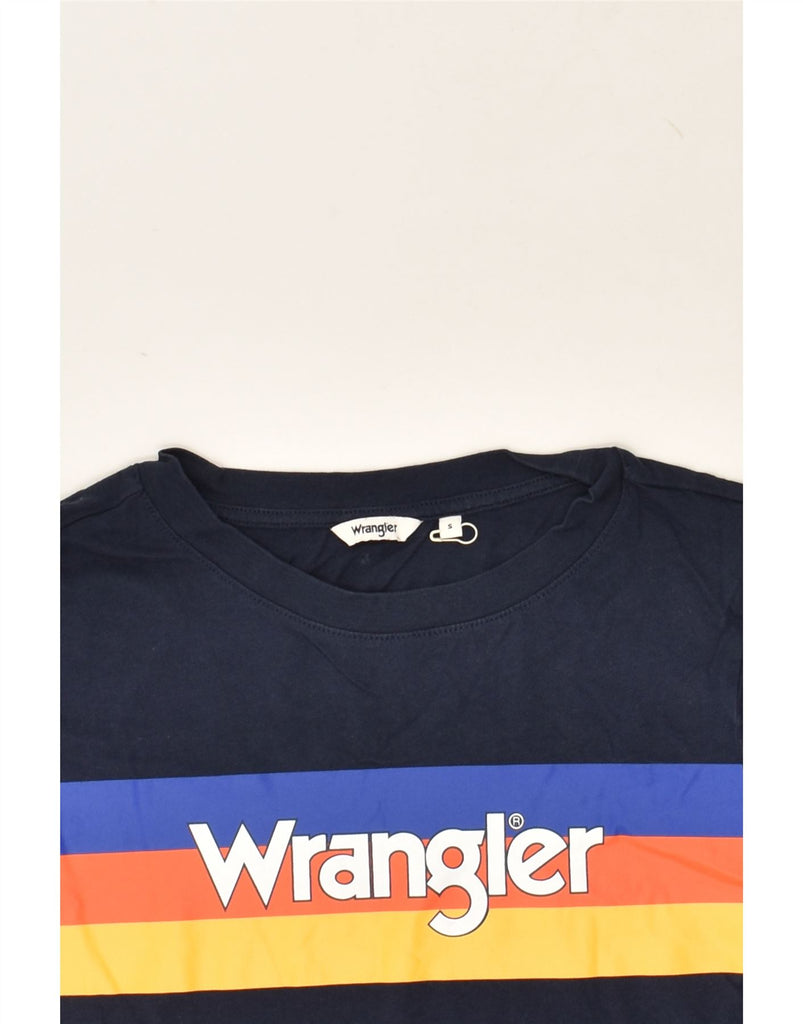 WRANGLER Womens Graphic Top Long Sleeve UK 10 Small Navy Blue Striped | Vintage Wrangler | Thrift | Second-Hand Wrangler | Used Clothing | Messina Hembry 