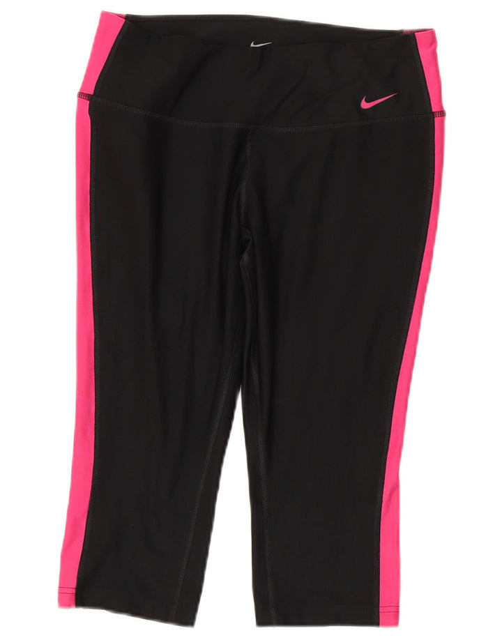 Nike Womens Dri Fit Capri Leggings UK 12 Medium Black Colourblock