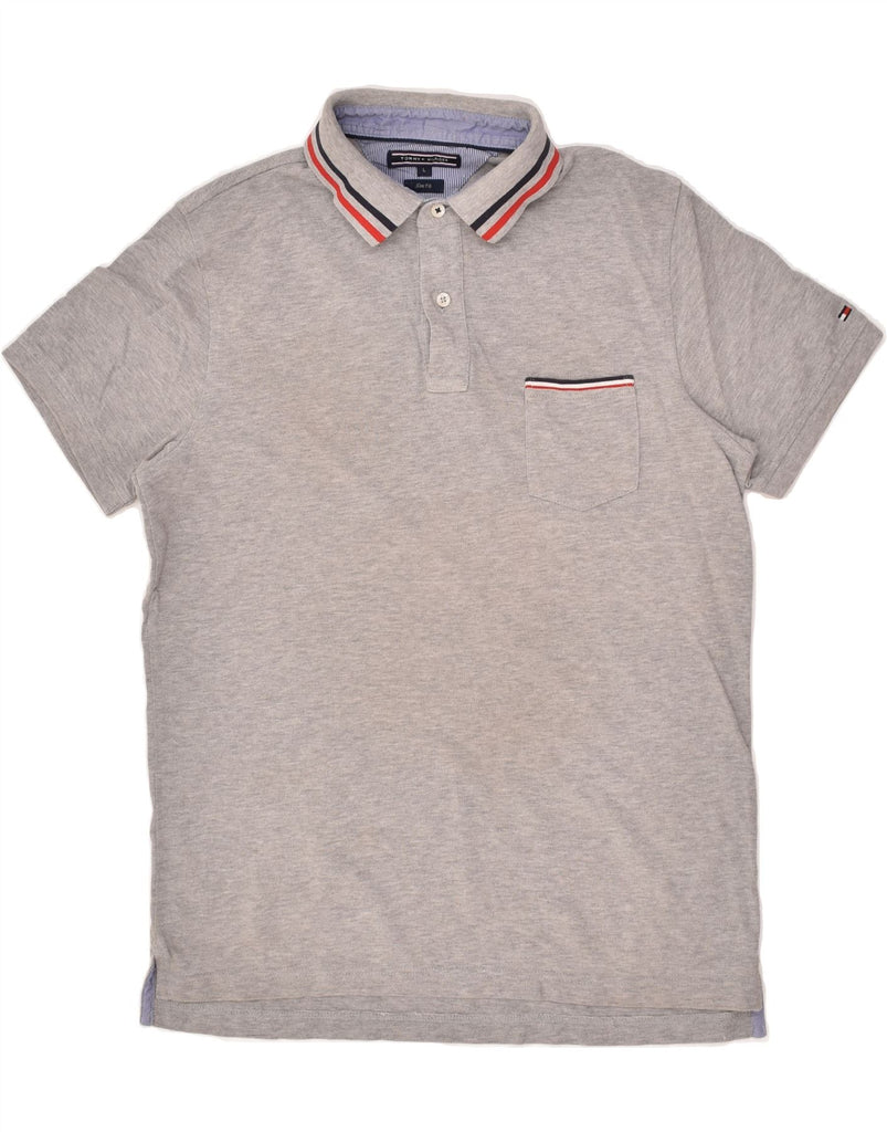 TOMMY HILFIGER Mens Slim Fit Polo Shirt Large Grey | Vintage Tommy Hilfiger | Thrift | Second-Hand Tommy Hilfiger | Used Clothing | Messina Hembry 