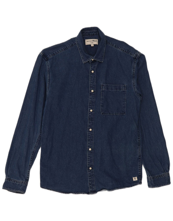 Tom Tailor Mens Fitted Denim Shirt Large Navy Blue Cotton