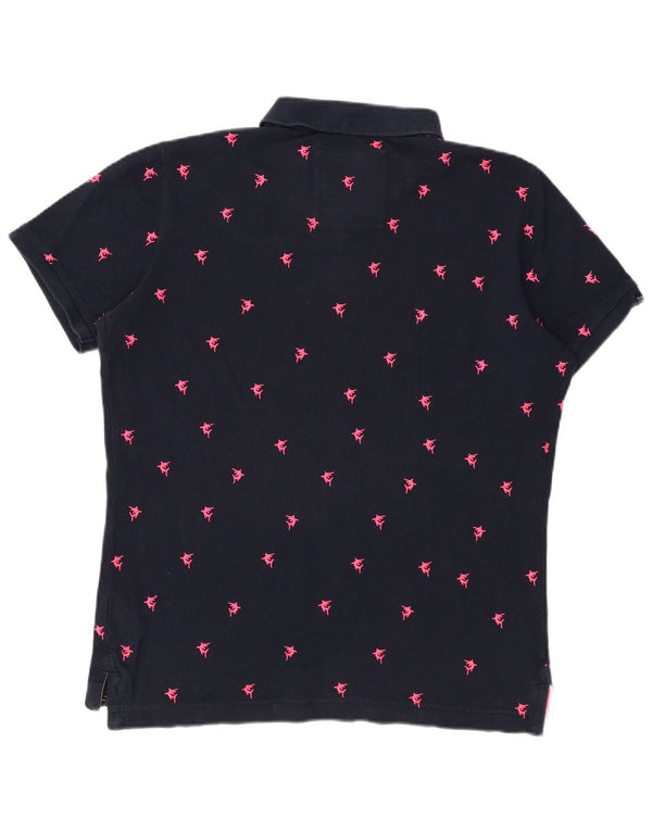 Superdry Mens Abstract Pattern Polo Shirt XL Navy Blue Cotton