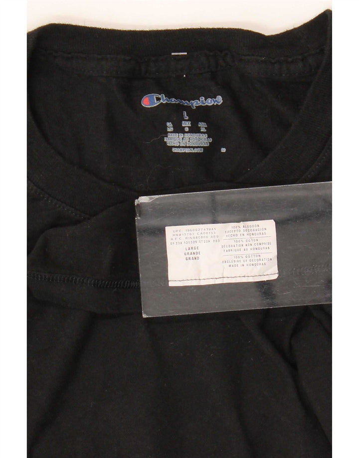 Champion Mens Graphic T-Shirt Top Large Black Cotton