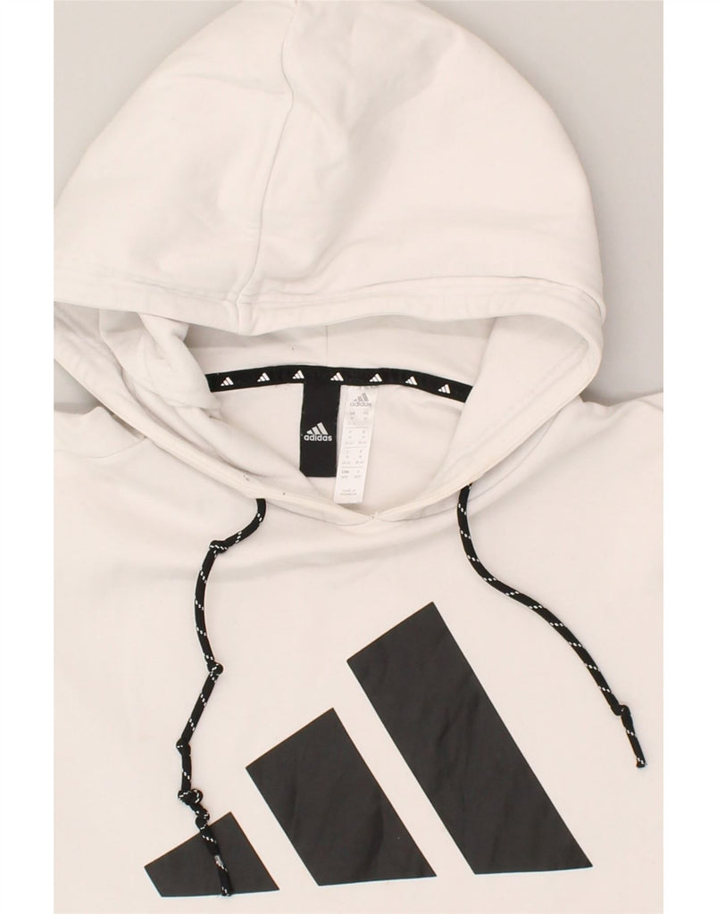 ADIDAS Womens Graphic Hoodie Jumper UK 12/14 Medium White Cotton | Vintage Adidas | Thrift | Second-Hand Adidas | Used Clothing | Messina Hembry 