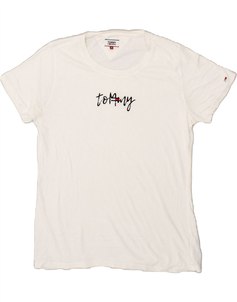 TOMMY HILFIGER Mens Graphic T-Shirt Top Medium White Cotton | Vintage Tommy Hilfiger | Thrift | Second-Hand Tommy Hilfiger | Used Clothing | Messina Hembry 