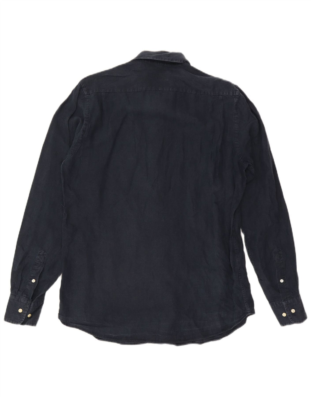 Massimo Dutti Mens Shirt Medium Navy Blue Linen