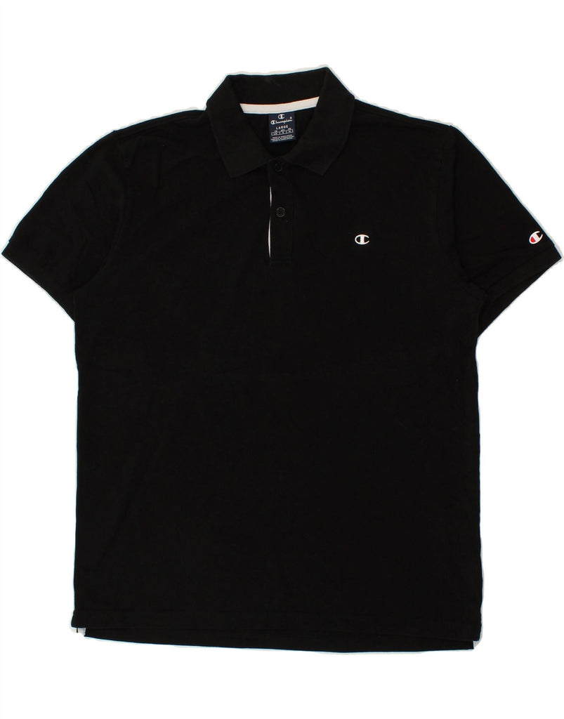 CHAMPION Mens Polo Shirt Large Black Cotton | Vintage Champion | Thrift | Second-Hand Champion | Used Clothing | Messina Hembry 