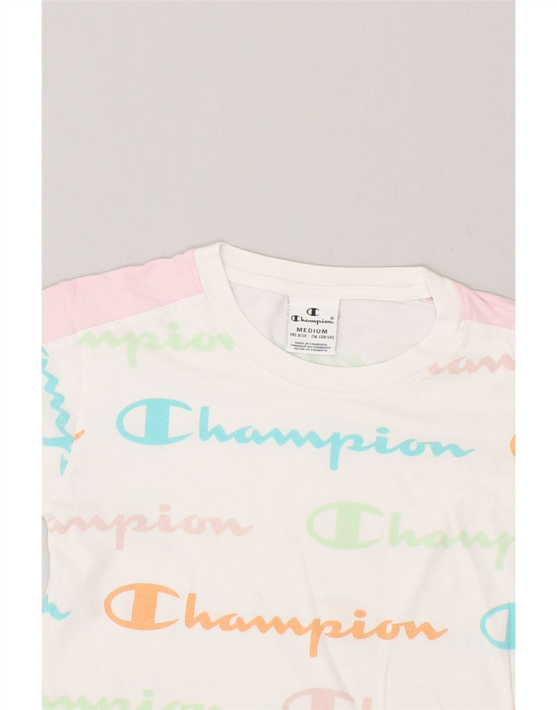 CHAMPION Girls Graphic T-Shirt Dress 9-10 Years Medium White Cotton Logo | Vintage Champion | Thrift | Second-Hand Champion | Used Clothing | Messina Hembry 