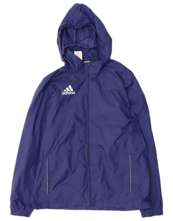 Adidas Boys Hooded Rain Jacket 13-14 Years Navy Blue Polyester