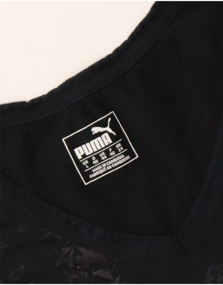 PUMA Womens T-Shirt Top UK 14 Medium Black Geometric Cotton Vintage Puma and Second-Hand Puma from Messina Hembry 