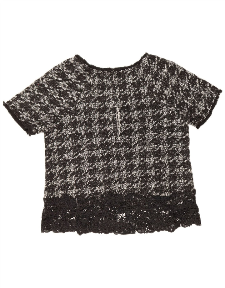 Rick Cardona Womens Blouse Top UK 12 Medium Black Houndstooth Polyester