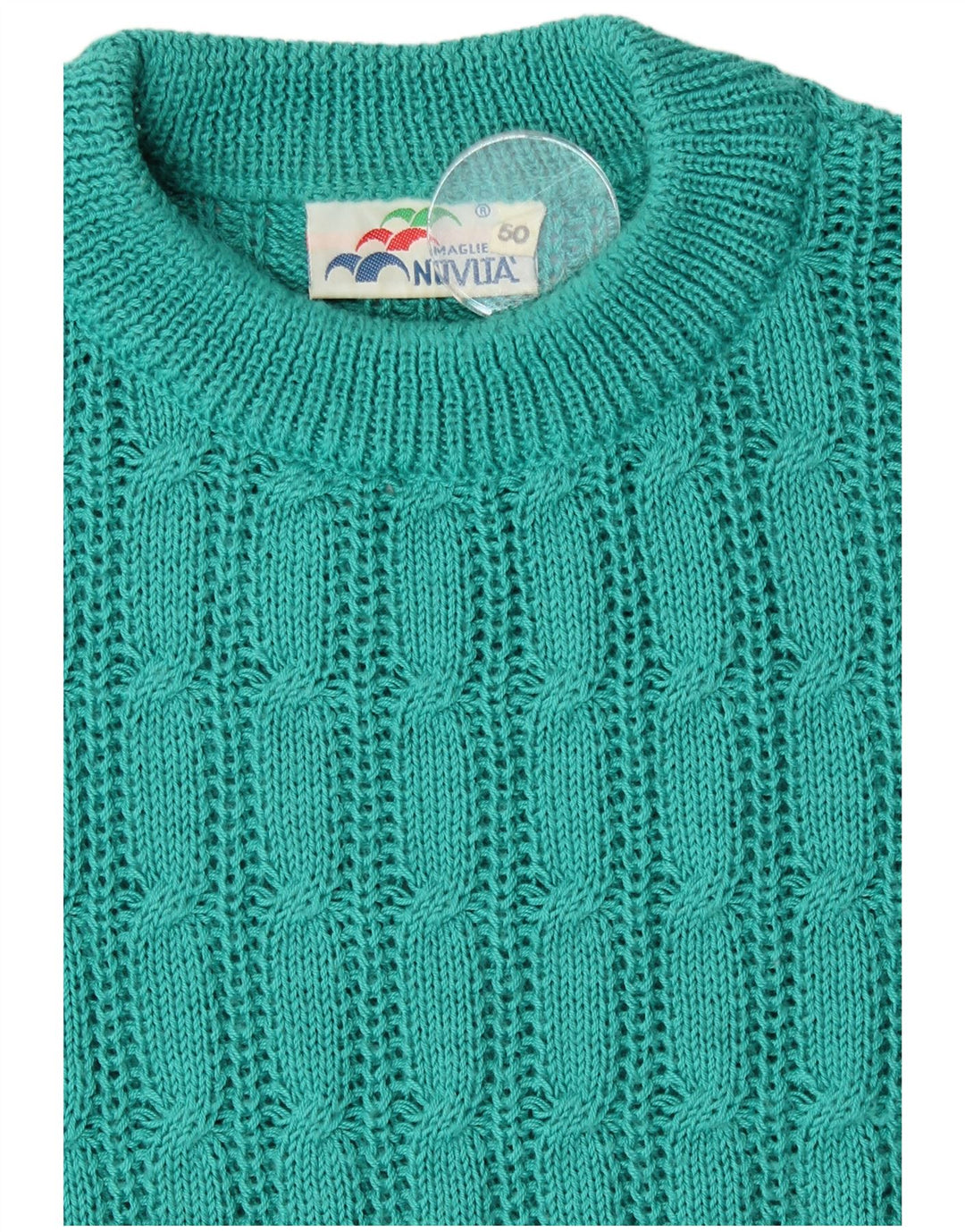 Vintage Womens Crew Neck Jumper Sweater IT 50 XL Turquoise Acrylic