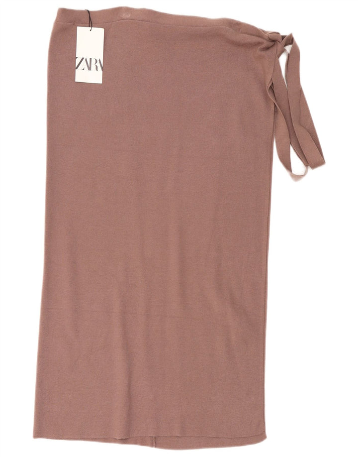 Zara Womens Knit Wrap Skirt Medium W28 Brown Viscose