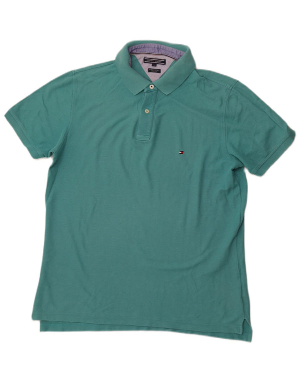 TOMMY HILFIGER Mens Slim Fit Polo Shirt XL Turquoise Cotton