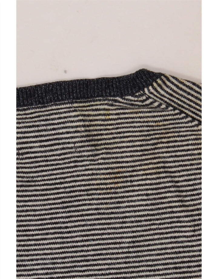 MARKS & SPENCER Mens Crew Neck Jumper Sweater Large Navy Blue Pinstripe
