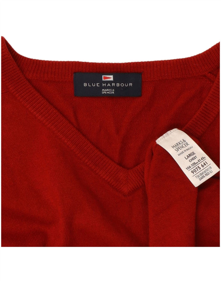 Marks & Spencer Mens Blue Harbour V-Neck Jumper Sweater Large Red Acrylic