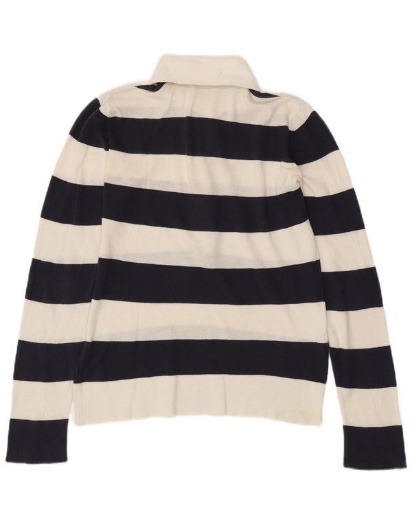 BENETTON Womens Knit Rugby Polo Shirt UK 14 Medium White Striped