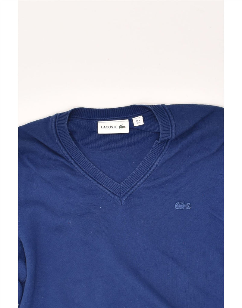 LACOSTE Mens V-Neck Jumper Sweater Size 3 XS Blue Cotton | Vintage Lacoste | Thrift | Second-Hand Lacoste | Used Clothing | Messina Hembry 