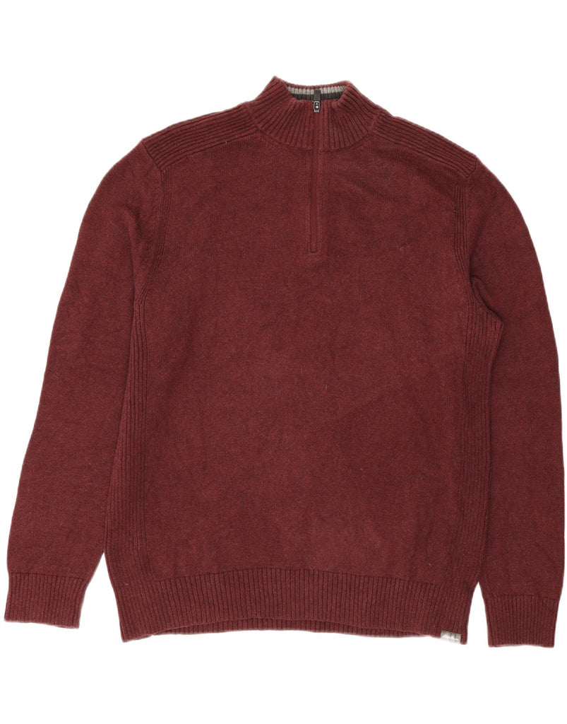 EDDIE BAUER Mens Zip Neck Jumper Sweater Large Maroon Cotton Vintage Eddie Bauer and Second-Hand Eddie Bauer from Messina Hembry 