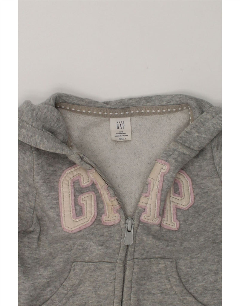 GAP Baby Girls Graphic Zip Hoodie Sweater 12-18 Months Grey Cotton | Vintage Gap | Thrift | Second-Hand Gap | Used Clothing | Messina Hembry 